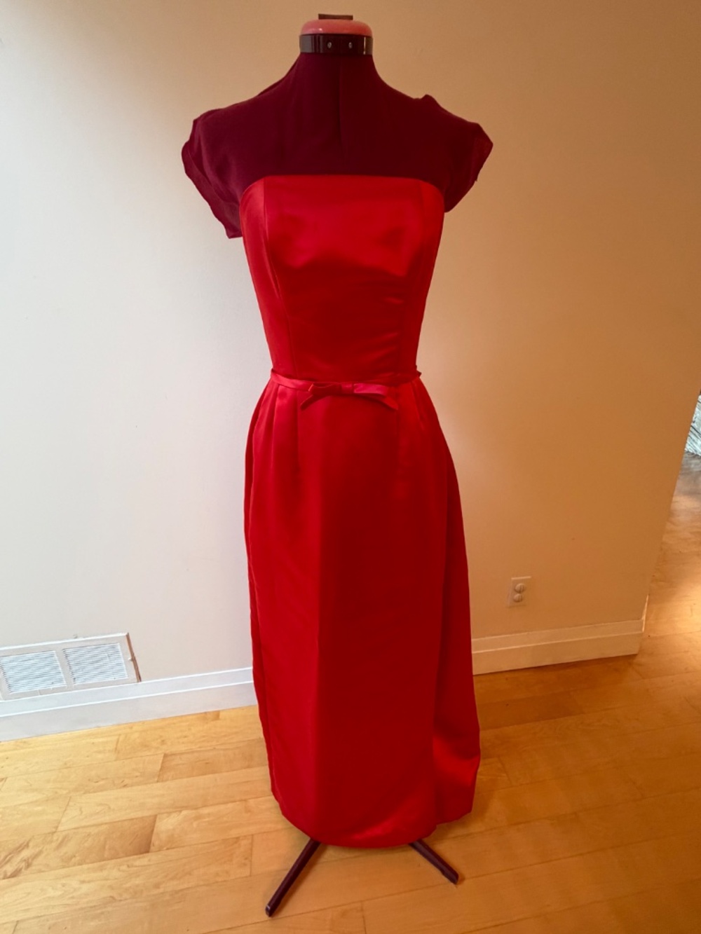 Catherine Regehr Custom Made Red Satin Formal Gown with Bustle Attachment Sz.S